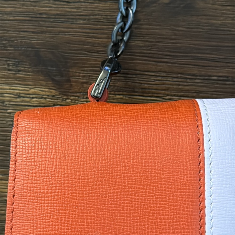 Longchamp Le Pliage Heritage Orange Colorblock Leather Shoulder Bag - Picture 9 of 16